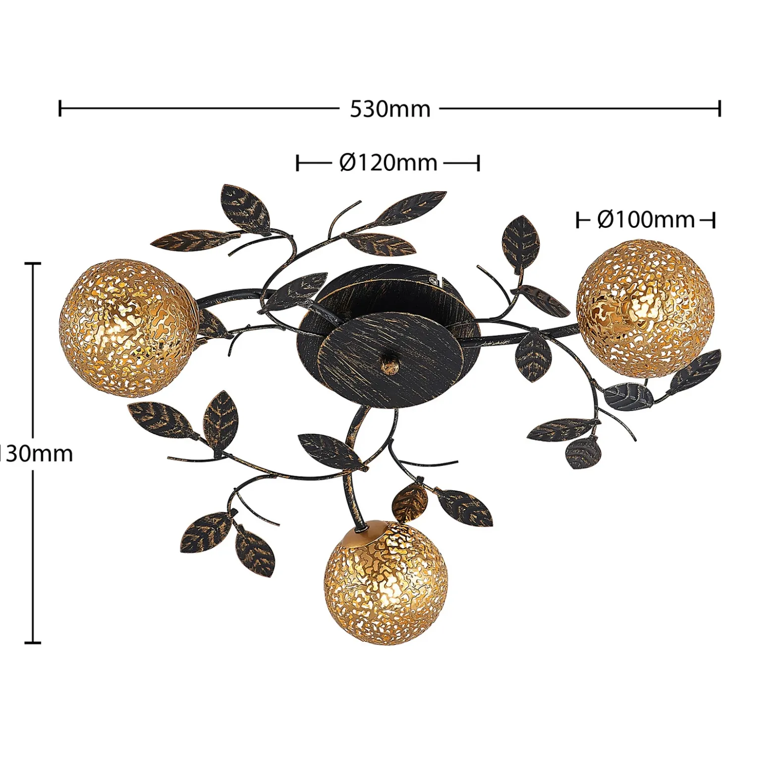 Lucande lámpara de techo Evory, Ø 53 cm, 3 luces, negro/oro, G9