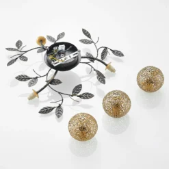 Lucande lámpara de techo Evory, Ø 53 cm, 3 luces, negro/oro, G9