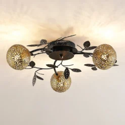 Lucande lámpara de techo Evory, Ø 53 cm, 3 luces, negro/oro, G9