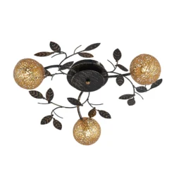 Lucande lámpara de techo Evory, Ø 53 cm, 3 luces, negro/oro, G9