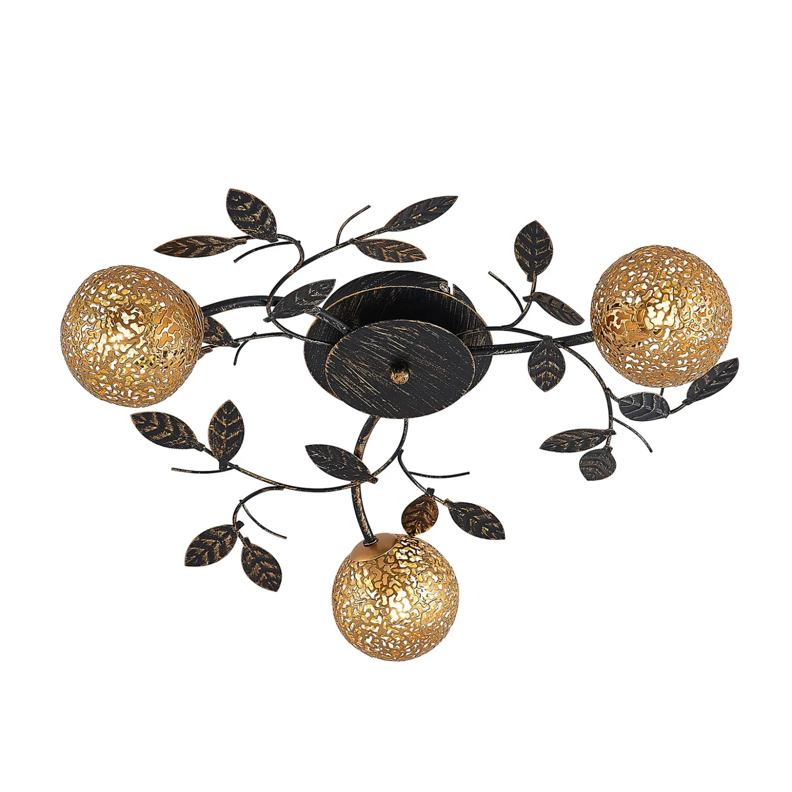 Lucande lámpara de techo Evory, Ø 53 cm, 3 luces, negro/oro, G9