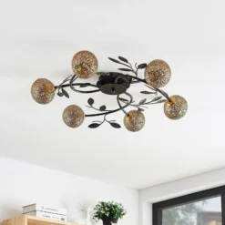 Lucande lámpara de techo Evory, Ø 69 cm, 6 luces, negro/oro, G9