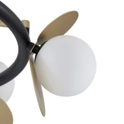 Lucande Lámpara de techo LED Pallo, 9 luces, negro/oro, cristal