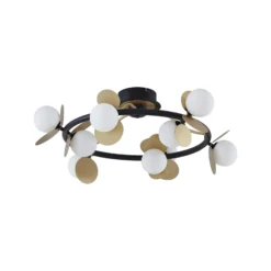 Lucande Lámpara de techo LED Pallo, 9 luces, negro/oro, cristal