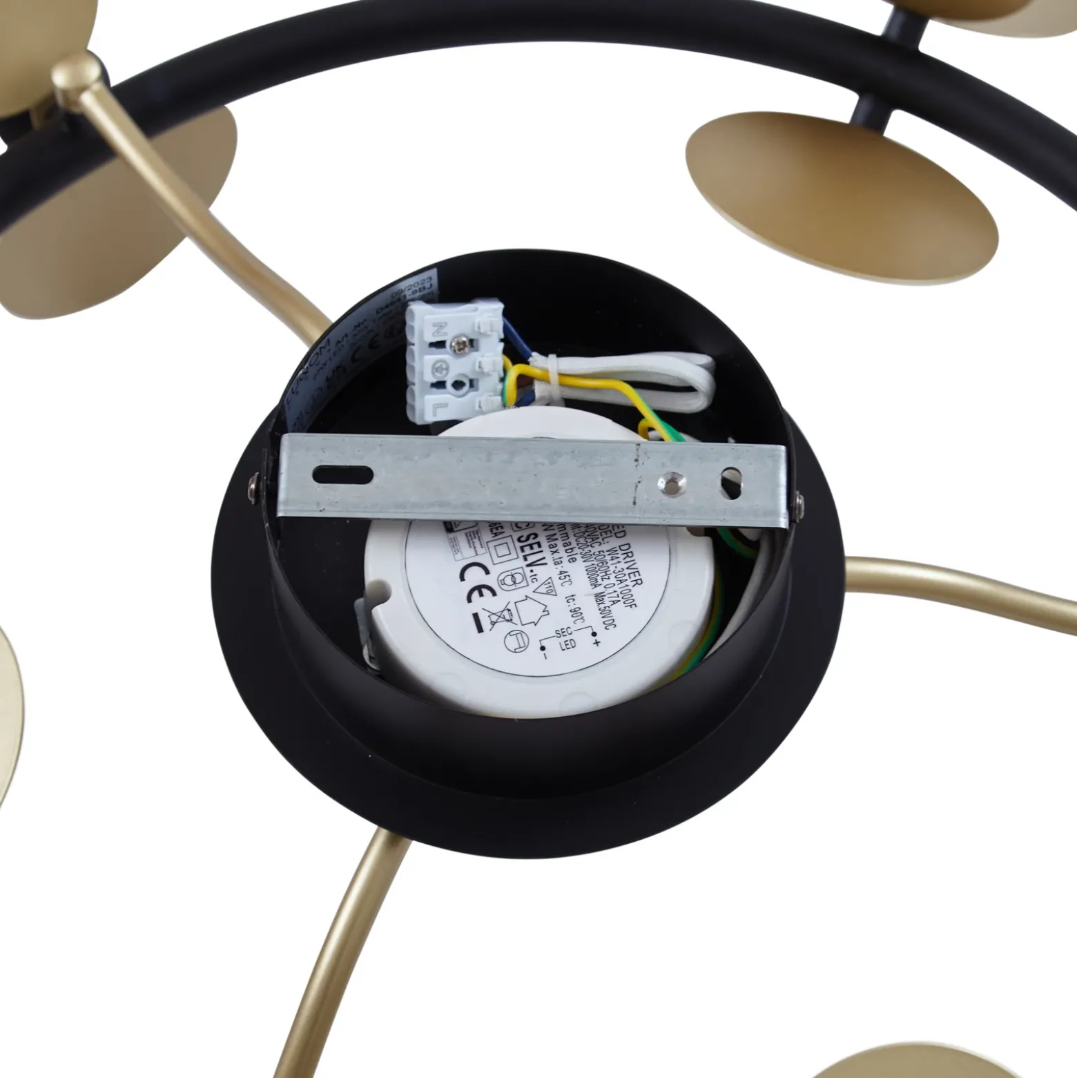 Lucande Lámpara de techo LED Pallo, 9 luces, negro/oro, cristal