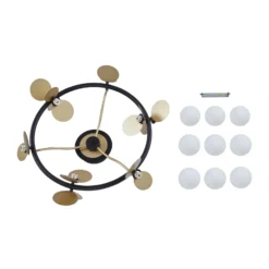 Lucande Lámpara de techo LED Pallo, 9 luces, negro/oro, cristal