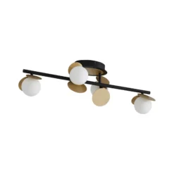 Lucande Lámpara de techo LED Pallo, 4 luces, negro/oro, cristal