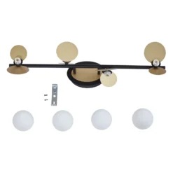 Lucande Lámpara de techo LED Pallo, 4 luces, negro/oro, cristal
