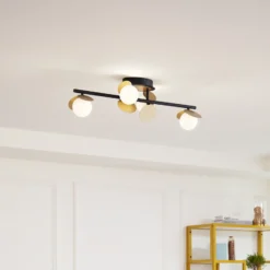 Lucande Lámpara de techo LED Pallo, 4 luces, negro/oro, cristal