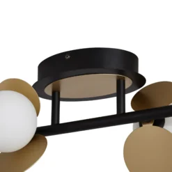 Lucande Lámpara de techo LED Pallo, 4 luces, negro/oro, cristal