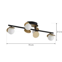 Lucande Lámpara de techo LED Pallo, 4 luces, negro/oro, cristal