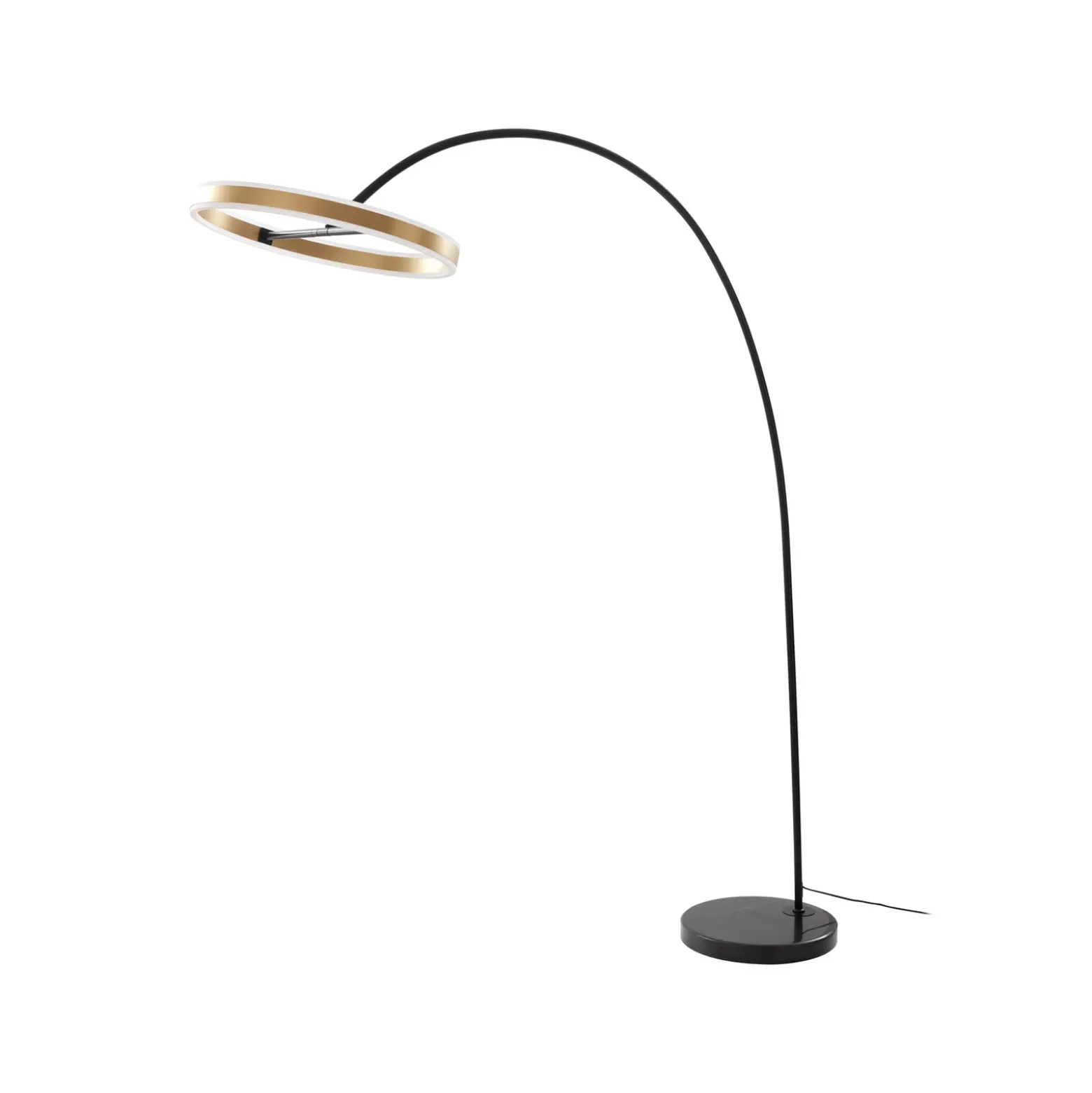 Lucande Lámpara LED arqueada Yekta, color latón, 183 cm, atenuable