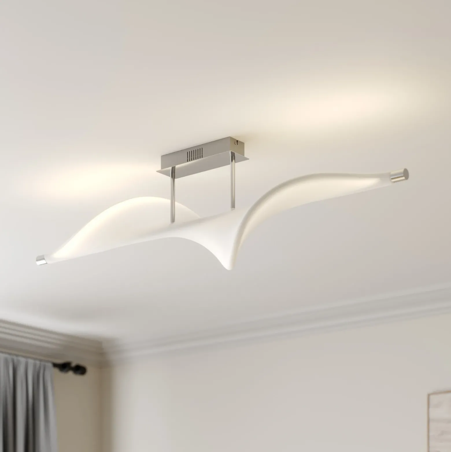 Lucande Lámpara LED de techo Edano, 122 cm, blanca, textil, atenuable