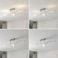 Lucande Lámpara LED de techo Edano, 122 cm, blanca, textil, atenuable