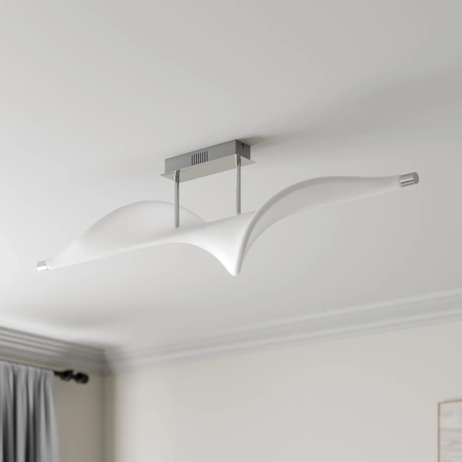 Lucande Lámpara LED de techo Edano, 122 cm, blanca, textil, atenuable