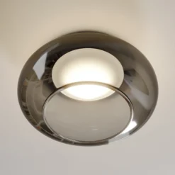 Lucande Lámpara LED de techo Mijo, Ø 43 cm, gris humo, cristal