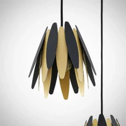 Lucande Lounit colgante, negro-dorado, 3 luces
