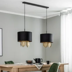 Lucande Malviras lámpara colgante de tela, decoración de hojas 2 luces.