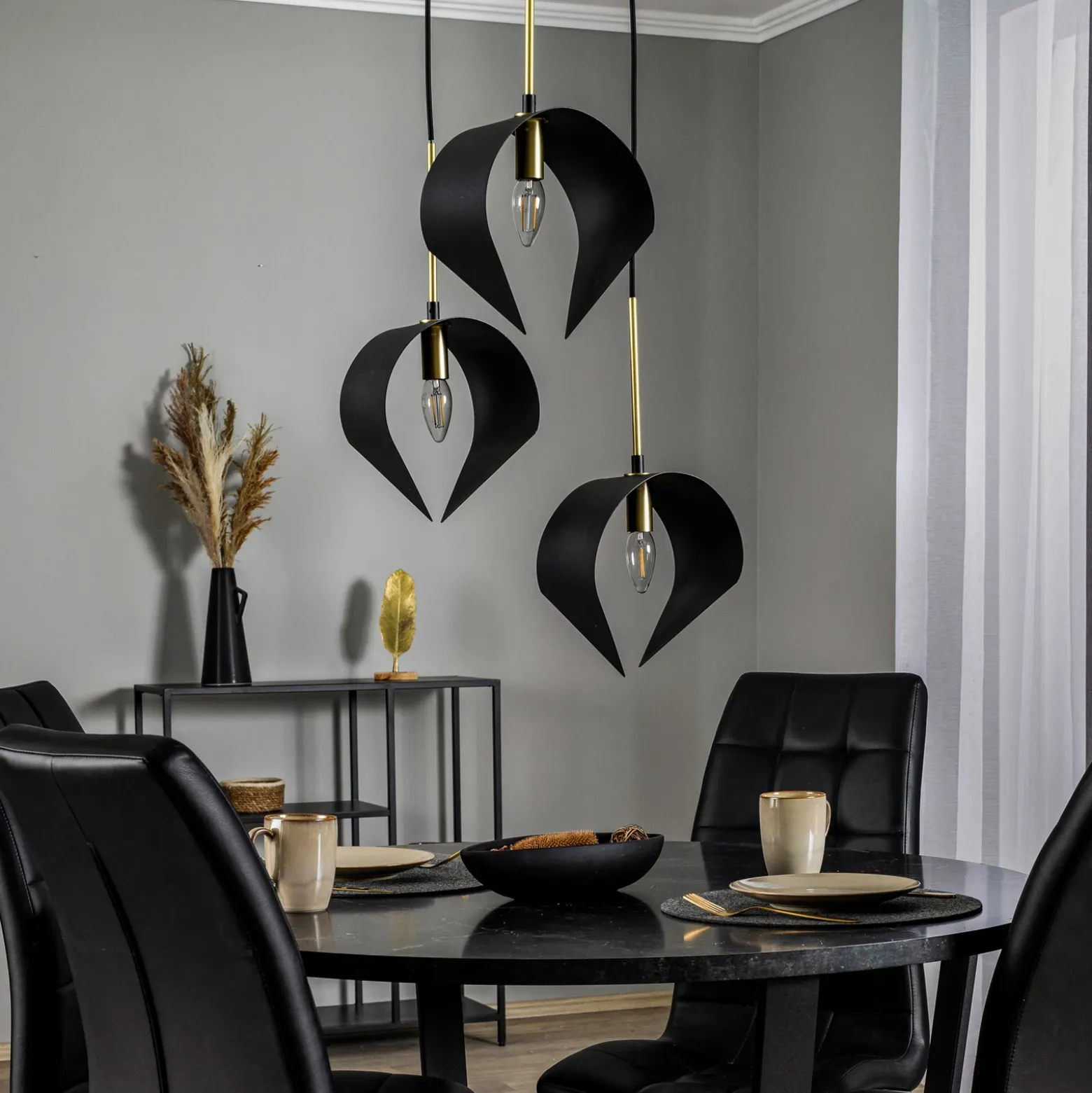 Lucande Mikolay lámpara colgante, 3 luces, negro