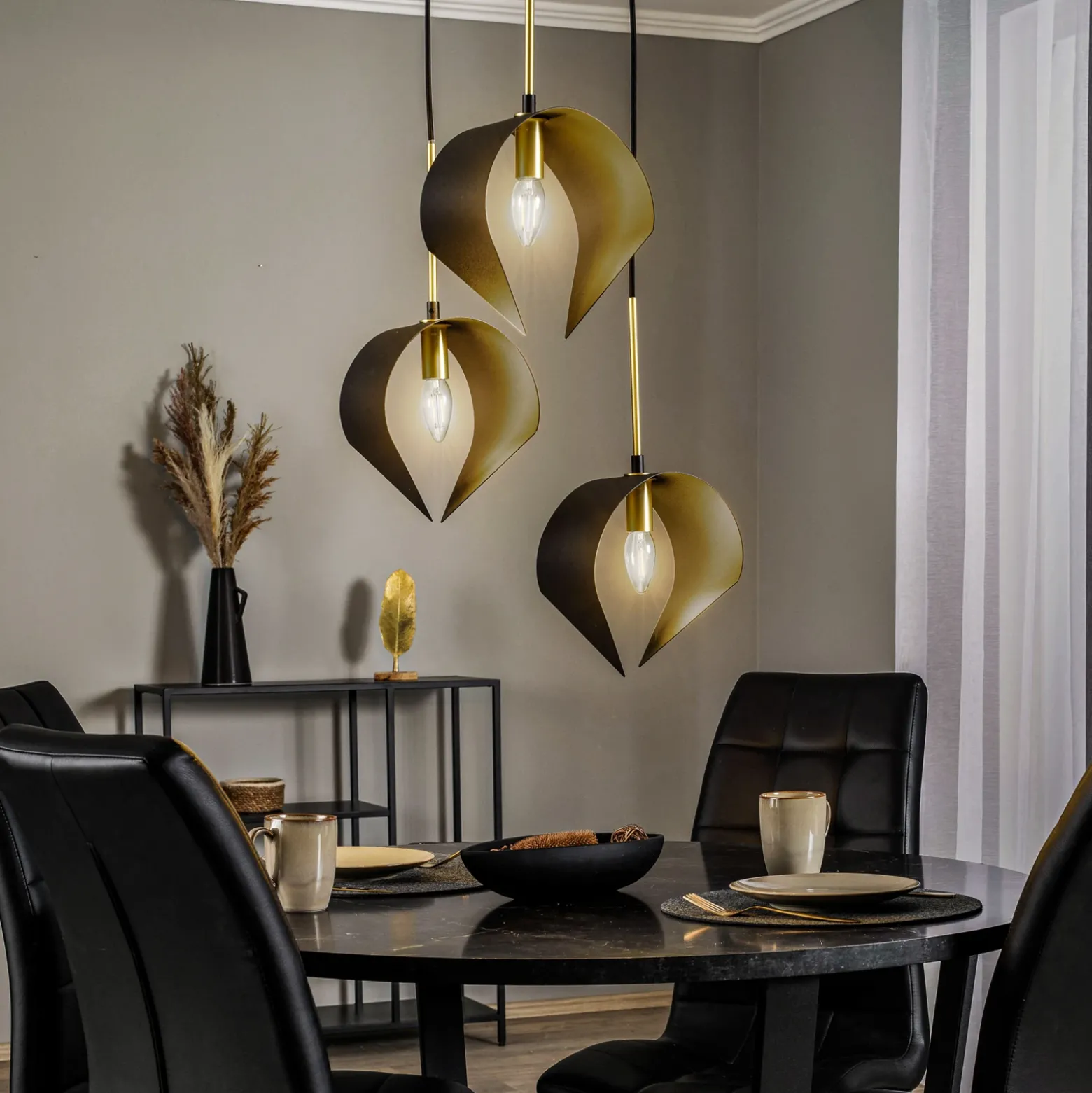 Lucande Mikolay lámpara colgante, 3 luces, negro