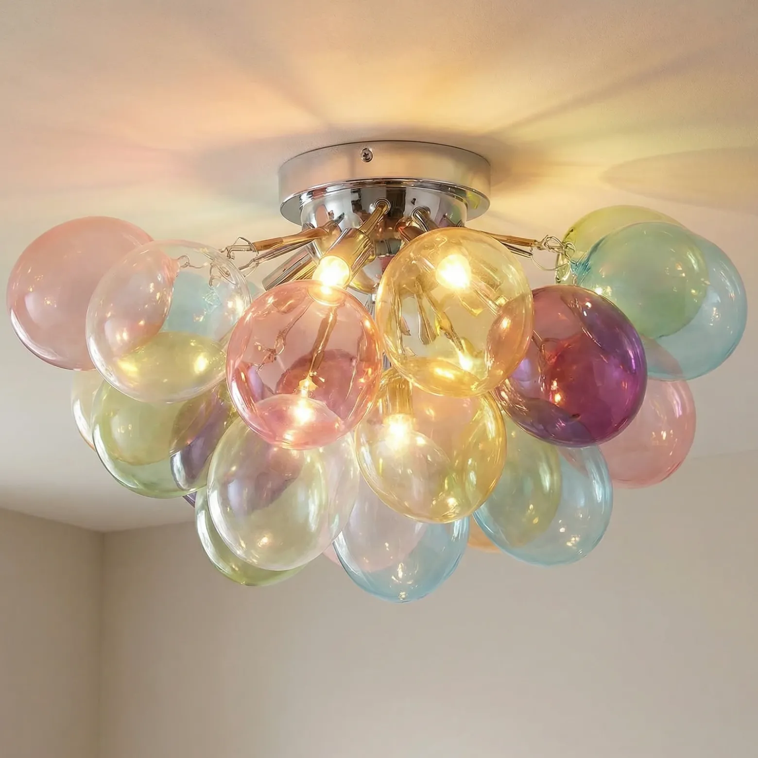 Lucande plafón Diborah, multicolor, cristal, Ø 50 cm, G9