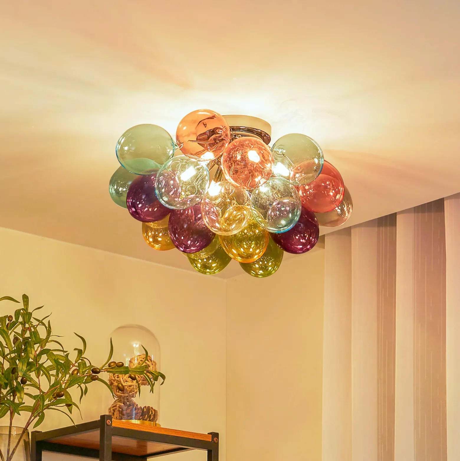 Lucande plafón Diborah, multicolor, cristal, Ø 50 cm, G9