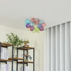 Lucande plafón Diborah, multicolor, cristal, Ø 50 cm, G9