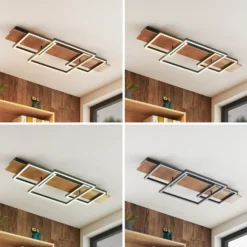 Lucande Plafón LED Chariska, 95cm, negro, madera, CCT