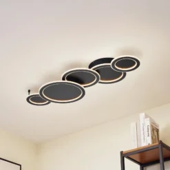 Lucande Plafón LED Diala, negro, metal, 96 cm