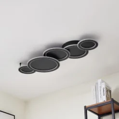 Lucande Plafón LED Diala, negro, metal, 96 cm