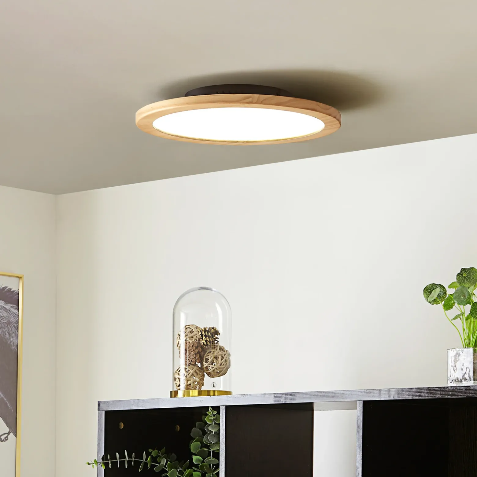 Lucande Plafón LED Joren, Ø 38 cm, madera, CCT, control remoto