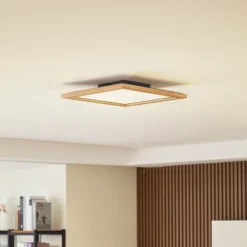 Lucande Plafón LED Joren, 42 cm, madera, CCT, control remoto