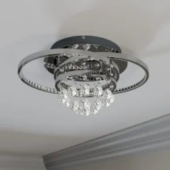 Lucande plafón LED Keely, color cromo, cristal, 45 cm