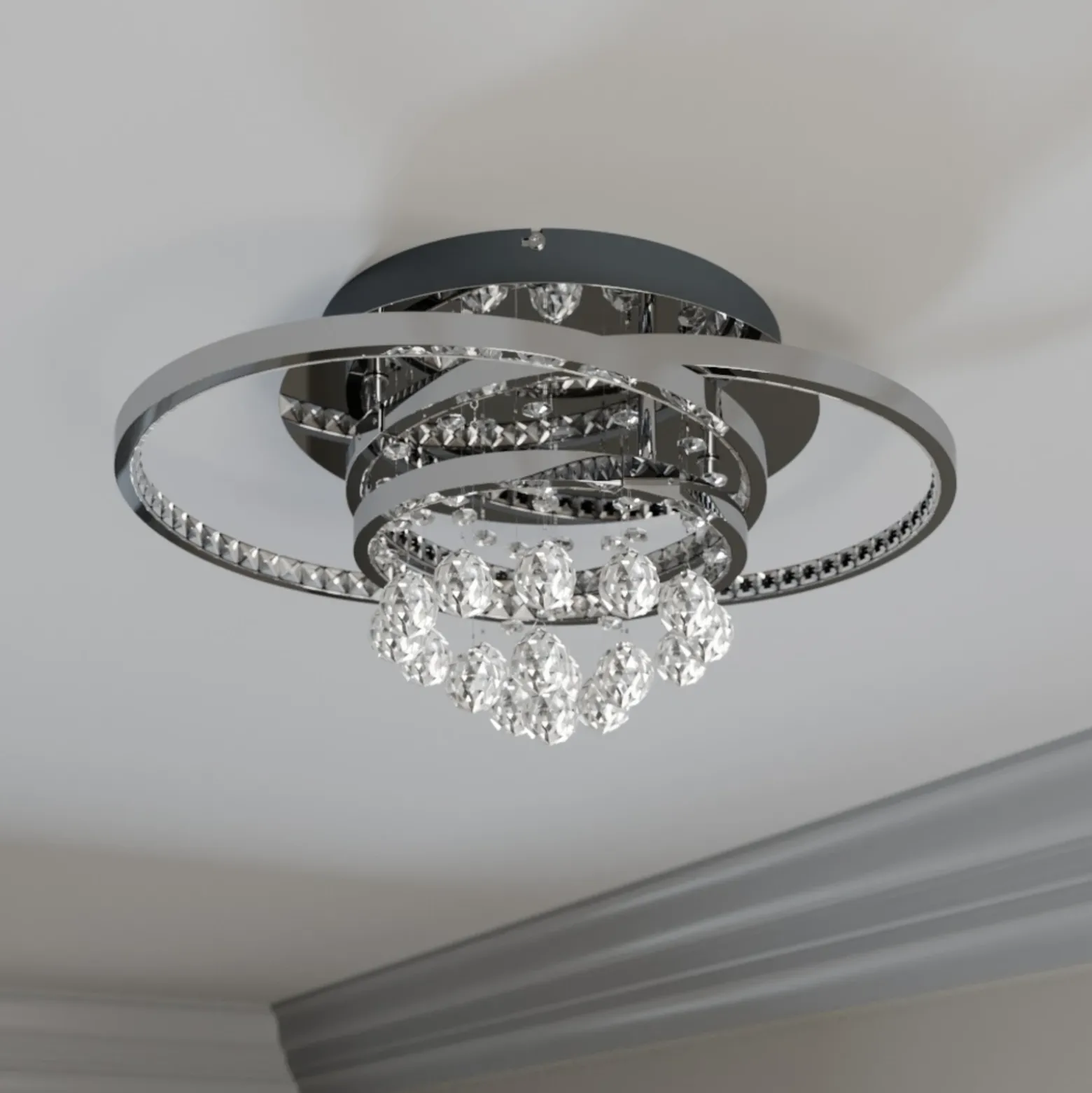 Lucande plafón LED Keely, color cromo, cristal, 45 cm