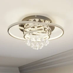 Lucande plafón LED Keely, color cromo, cristal, 45 cm