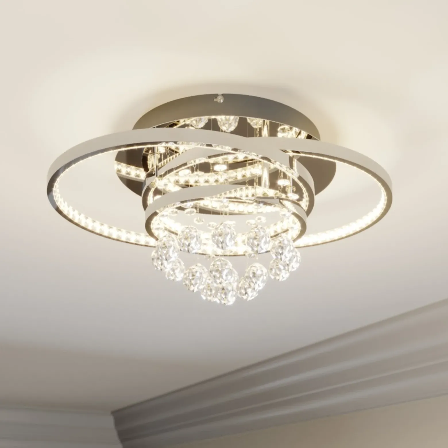 Lucande plafón LED Keely, color cromo, cristal, 45 cm