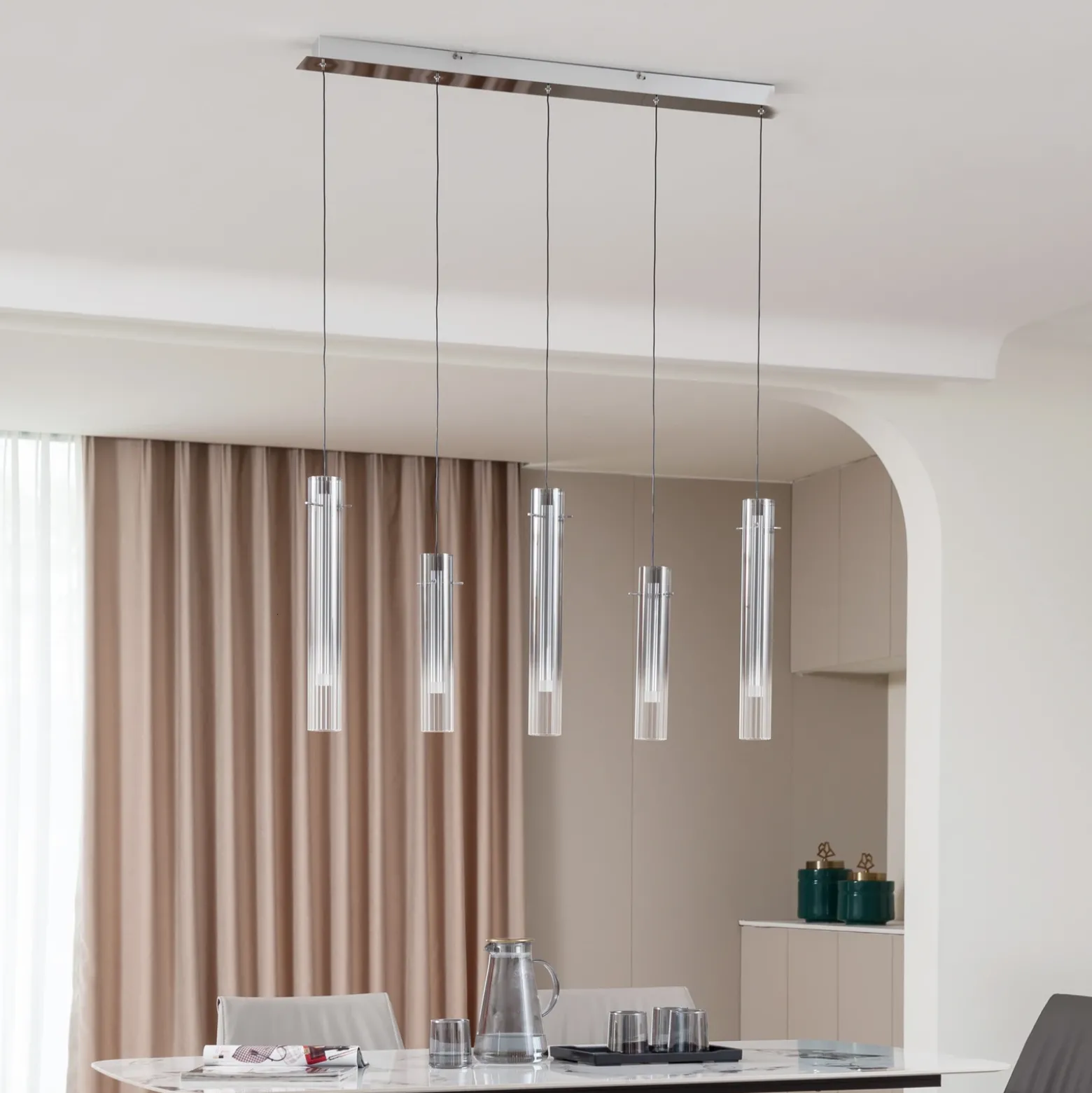 Lucande Plafón LED Korvitha, 5 luces, gris, cristal
