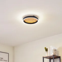 Lucande Plafón LED Menulis, negro/oro, PC, Ø 30 cm
