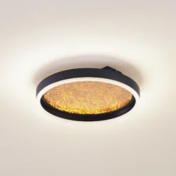Lucande Plafón LED Menulis, negro/oro, PC, Ø 30 cm