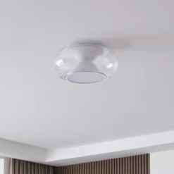 Lucande Plafón LED Orasa, cristal, blanco/claro, Ø 43 cm