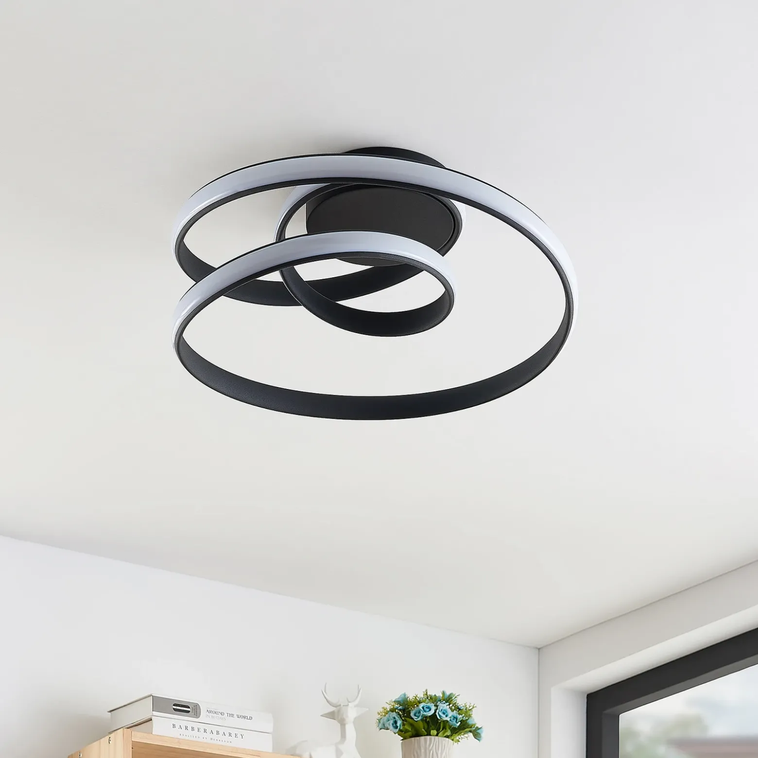 Lucande, plafón LED Sakina, negro, metal, Ø 48 cm