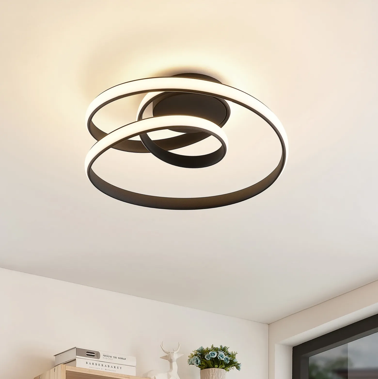 Lucande, plafón LED Sakina, negro, metal, Ø 48 cm