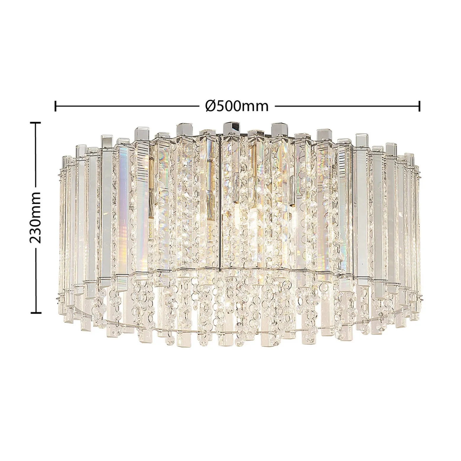 Lucande plafón Limana, Ø 50 cm, cromo, cristal