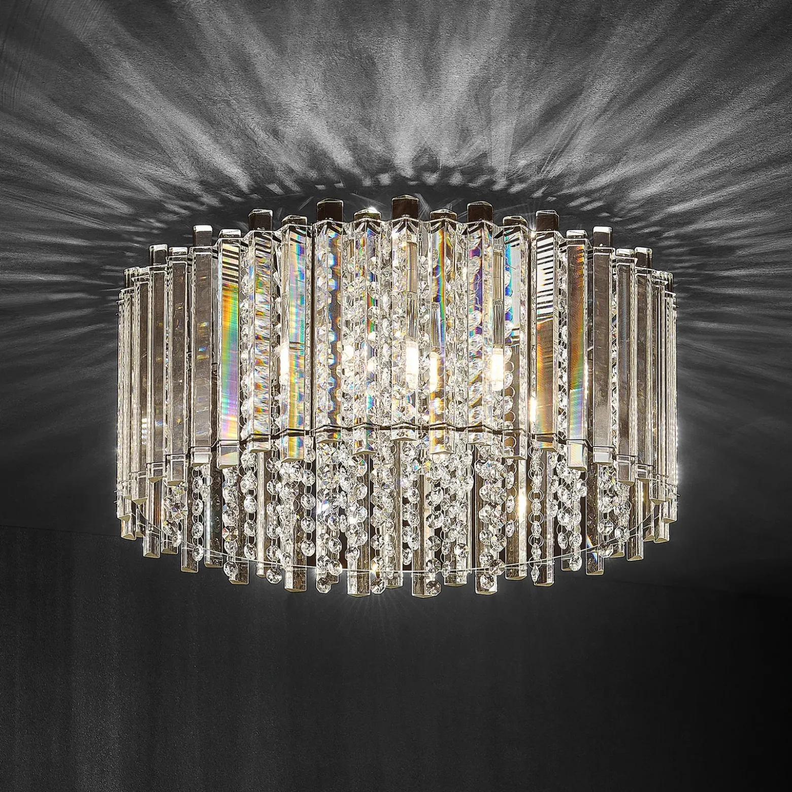 Lucande plafón Limana, Ø 50 cm, cromo, cristal