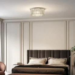 Lucande plafón Limana, Ø 50 cm, cromo, cristal