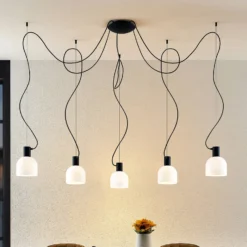 Lucande Serina lámpara colgante, 5 luces, blanco