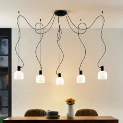 Lucande Serina lámpara colgante, 5 luces, blanco