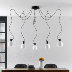Lucande Serina lámpara colgante, 5 luces, blanco