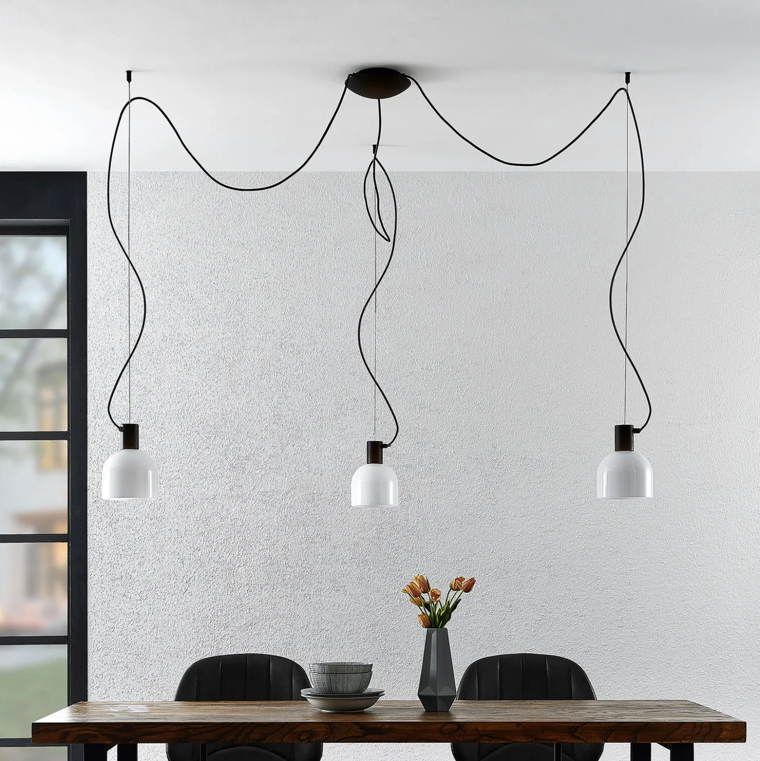 Lucande Serina lámpara colgante, 3 luces, blanco