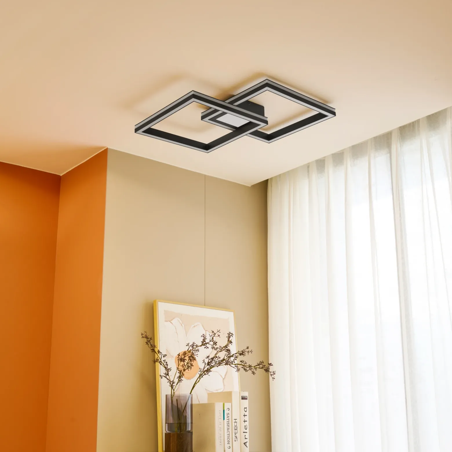 Lucande Smart LED lámpara de techo Tjado, 85cm, negro, RGB, CCT